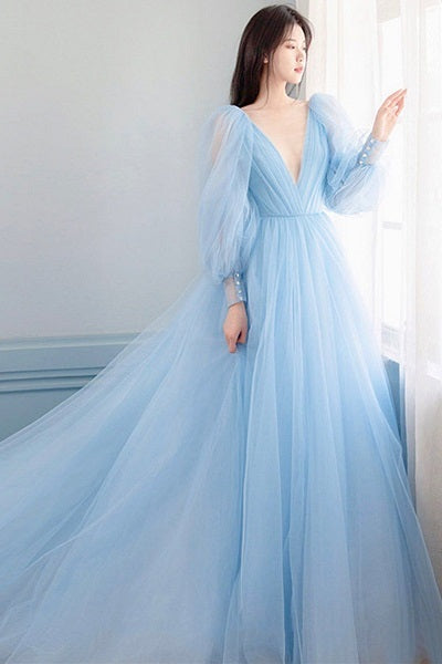 G725, Sky Blue Shoot Trail Gown, Size (All) pp