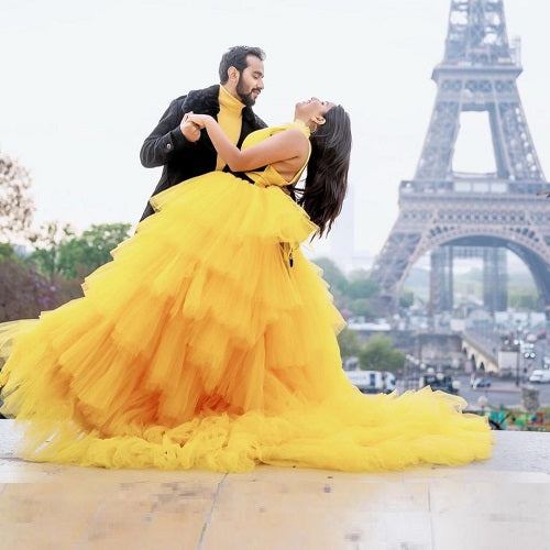 G640 (2), Luxury Yellow Ruffle Long Trail Ball Gown, Size - (All) Style Icon www.dressrent.in G640 (2), Luxury Yellow Ruffle Long Trail Ball Gown, Size - (All) Style Icon www.dressrent.in