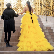 Load image into Gallery viewer, G640 (2), Luxury Yellow Ruffle Long Trail Ball Gown,  Size - (All)