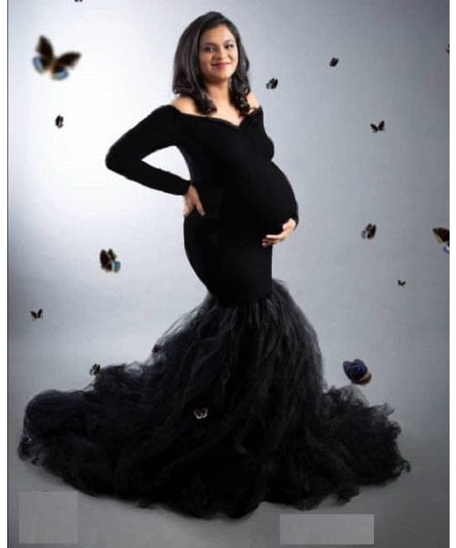 G331, Black Fish Cut Maternity Shoot Baby Shower Gown, Size (All)