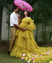 Load image into Gallery viewer, G552 (3), Green Tea Ruffled Slit Cut Maternity Shoot  Gown, Size (All)