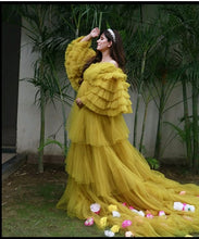 Load image into Gallery viewer, G552 (3), Green Tea Ruffled Slit Cut Prewedding Shoot  Gown, Size (All)