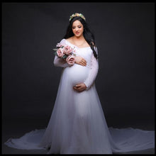 Load image into Gallery viewer, G444, White Trail Lycra Body Fit Maternity Gown, Size (All)pp