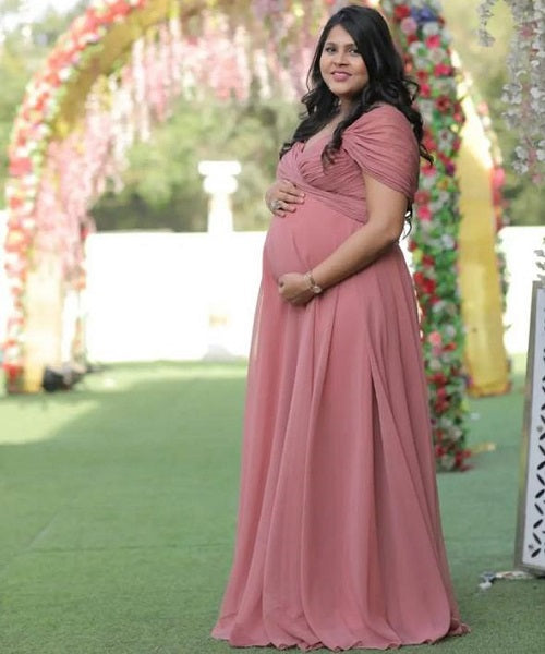 G439 , Peach Colour Maternity  Shoot Gown, Size (All)pp