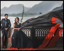 Load image into Gallery viewer, G501, Gerua Black Prewedding Shoot Infinity Long Trail Gown, (All Sizes)pp