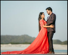 Load image into Gallery viewer, G129 (3), Red Offshoulder half sleeves Infinity Prewedding Shoot Trail Ball Gown, Size (XS-30 to L-38)