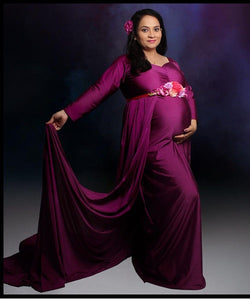 G41 (5), Purple Maternity Shoot Trail Baby Shower  Lycra Fit Gown, Size (ALL)