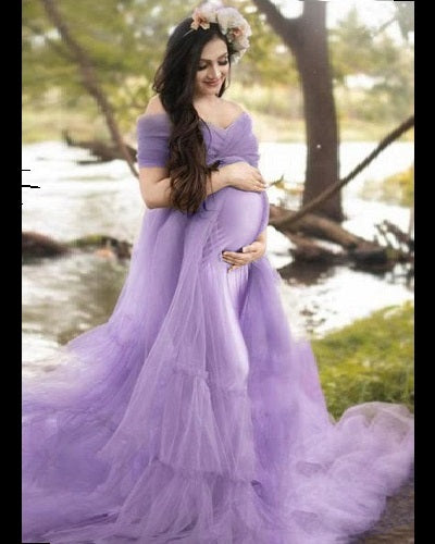 G77(7), Lavender Frilled Maternity Shoot Trail Gown, Size (All
