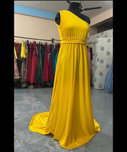 Load image into Gallery viewer, G279(2) ,Yellow Mustard One Shoulder Maternity Shoot Trail Baby Shower Gown, Size (ALL)