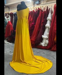 G279(2) ,Yellow Mustard One Shoulder Maternity Shoot Trail Baby Shower Gown, Size (ALL)