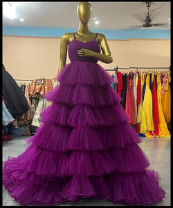 G755(3), Purple Ruffle Long Trail Ball Gown,  Size - (All)