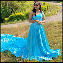 Load image into Gallery viewer, G675 ,Sky Blue Satin One Shoulder Prewedding Long Trail Gown, Size(All)pp