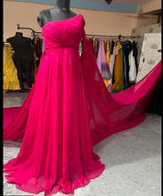 Load image into Gallery viewer, G775 (2), Hot Pink One Shoulder Prewedding Shoot Long Trail Gown, Size (All)