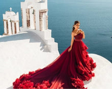 Load image into Gallery viewer, G2032 ,  Wine Red Tube Top  Ruffled Pre Wedding Shoot Trail Gown Size, (All)