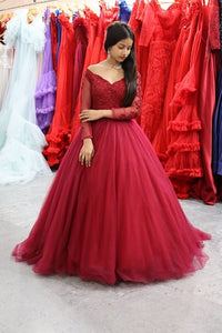 G135 (5),  Wine Ball Semi off Shoulder Gown, Size (XS-30 to L-38)