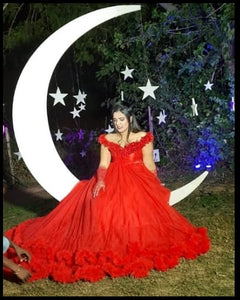 G137 (9), Luxury Red Puffy Cloud Trail Ball Gown, Size (XS-30 to xl 42)