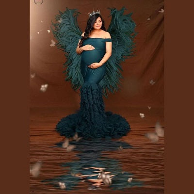 G919, Bottle Green Maternity Shoot Trail Body Fit Gown (All Sizes)pp