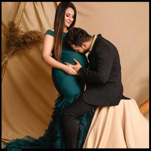 G919, Bottle Green Maternity Shoot Trail Body Fit Gown (All Sizes)pp