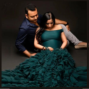 G919, Bottle Green Maternity Shoot Trail Body Fit Gown (All Sizes)pp