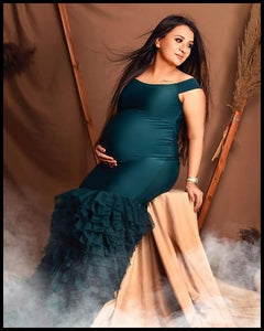G919, Bottle Green Maternity Shoot Trail Body Fit Gown (All Sizes)pp