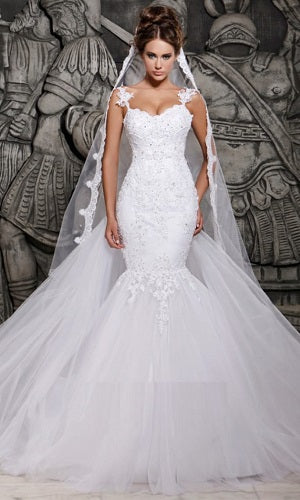 W2035, White  Mermaid Gown, Size (XS-30 to L-36)