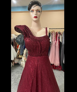 G36, Designer framed Wine One  Shoulder Ball Gown, Size (XS-30 to XL-40)