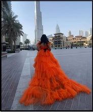 Load image into Gallery viewer, G740 (2), Luxury Orange Infinity Frill Pre Wedding Long Trail  Gown, Size (All)