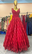 Load image into Gallery viewer, G835,Wine Feather Pre Wedding Ball Gown, Size (XS-30 to L-38)