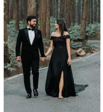 Load image into Gallery viewer, G200 (12), Black Slit Cut Long Trail Prewedding Shoot Gown, Size  (All)