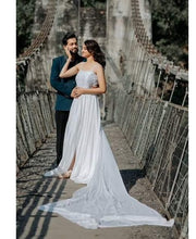 Load image into Gallery viewer, W224, White Tube Lace Top Georgette Long Trail Prewedding Shoot Gown, Size - (All)