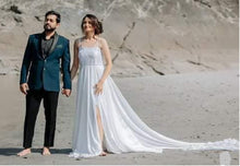 Load image into Gallery viewer, W224 (4), White Tube Lace Top Georgette Long Trail Prewedding Shoot Gown, Size - (All)