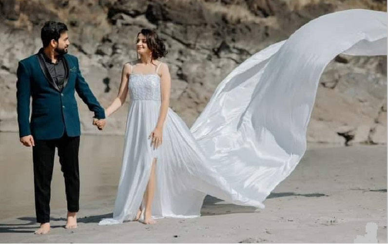 Pre Wedding Photoshoot Bride Groom Dress On Rent W224 (4), White