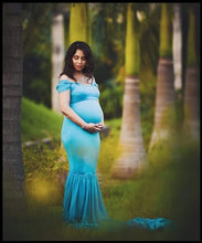 Load image into Gallery viewer, G243, Light Blue Maternity Shoot Baby Shower Trail Lycra Body Fit Gown, Size(All)