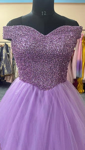 G935, Lavender Off Shoulder Ball Gown, Size (XS-30 to L-38)