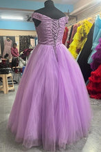 Load image into Gallery viewer, G935, Lavender Off Shoulder Ball Gown, Size (XS-30 to L-38)