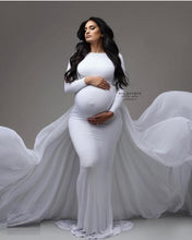 Load image into Gallery viewer, W644, White Trail Lycra Body Fit Maternity Gown, Size (All)pp