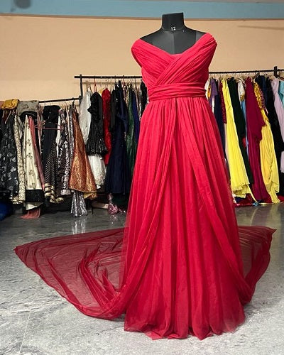 G62, Red Wine Ruffled Prewedding  Shoot Gown, Size (All)