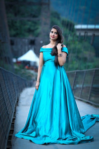 G478, Sea Green Pre Wedding Shoot Long Trail Gown, Size(All)