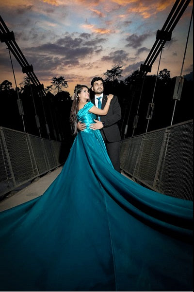 G478, Sea Green Pre Wedding Shoot Long Trail Gown, Size(All)pp