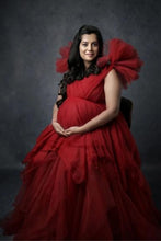 Load image into Gallery viewer, G733,  Red Wine Frilled Maternity Shoot Trail  Gown, Size (All)pp
