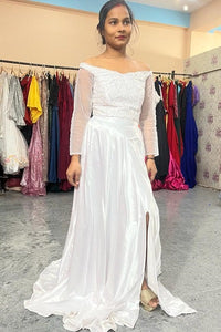 G731, White Slit Cut Evening Gown, (All Sizes)pp