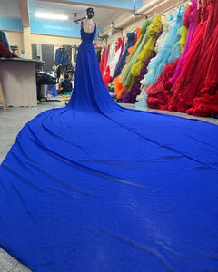 G338, Royal Blue Slit Cut Long Trail Maternity  Shoot Gown Size(All)