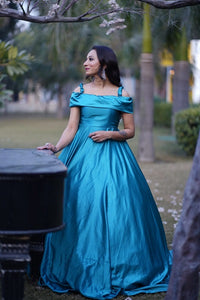 G478, Sea Green Pre Wedding Shoot Long Trail Gown, Size(All)