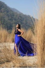 Load image into Gallery viewer, G338, Royal Blue Slit Cut Long Trail Prewedding Shoot Gown Size(All)