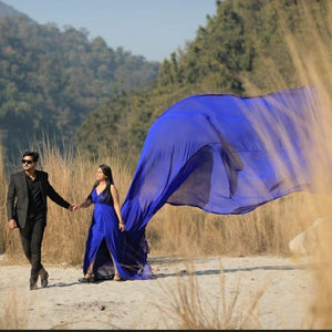 G338, Royal Blue Slit Cut Long Trail Prewedding Shoot Gown Size(All)