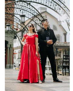 G902 (3) , Red Pre Wedding Shoot Long Trail Gown, Size (All)