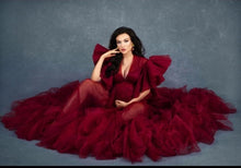 Load image into Gallery viewer, G2048,  Wine Ruffled Maternity Shoot  Gown, Size (All) pp