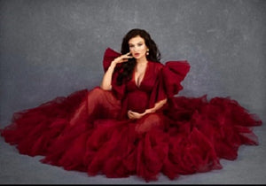 G2048,  Wine Ruffled Maternity Shoot  Gown, Size (All) pp