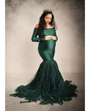 Load image into Gallery viewer, G821, Bottle Green Fish Cut Maternity Shoot Baby Shower Gown, Size (All)pp