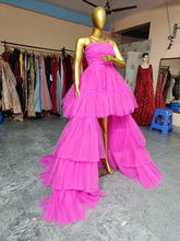 Load image into Gallery viewer, G940, Hot Pink  Ruffle Long Trail Ball Gown,  Size - (All Sizes)